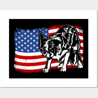 Proud Border Collie American Flag patriotic dog Posters and Art